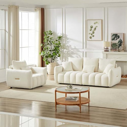Teddy Sofa Set for Living Room, Modern Deep Seat Sofa Chair and Oversized 3-Seater Cloud Boucle Couch for Bedroom, Office, Apartment, Furniture Set, Beige (2 Piece)
