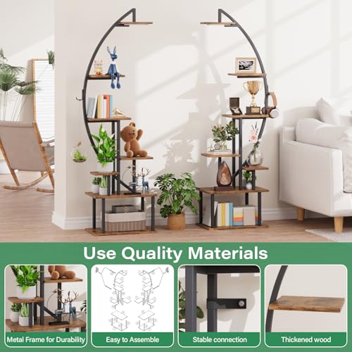 Tall Bookshelf with Lights, 2 Pack Ladder Bookcase, view 7