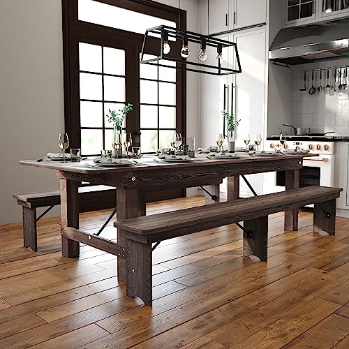 Hercules Commercial Grade Farmhouse Dining Table | Solid Pine Foldable Table for 10 in Antique Rustic Mahogany | Rustic Charm for Home and Events