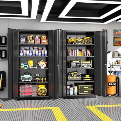 Metal Storage Cabinet with Lock, Steel Garage Storage Cabinet with 2 Doors and Adjustable Shelves, File Organization for Office, Home, Garage, School (Black)