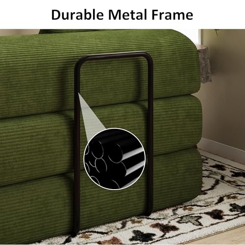 Convertible Sofa Bed, Corduroy Memory Foam Compression Sofa, Modular Floor Sofa with Pull-Out Bed, Compressed Couch Folding Sleeper Couches Bed for Living Room Bedroom Lounge, Olive Green