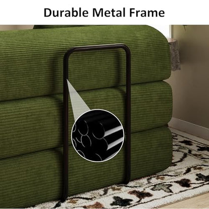 Convertible Sofa Bed, Corduroy Memory Foam Compression Sofa, Modular Floor Sofa with Pull-Out Bed, Compressed Couch Folding Sleeper Couches Bed for Living Room Bedroom Lounge, Olive Green