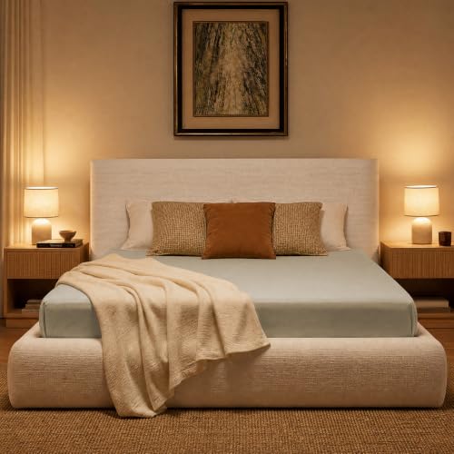 Cloud Bed Frame, Upholstered Queen Platform Bed Frame, Cream, view 2