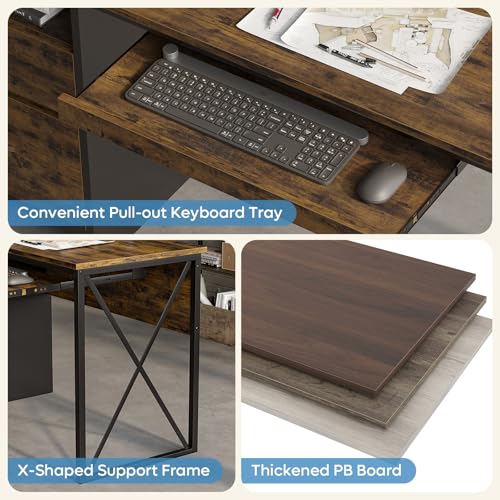 Office Desk with Drawers, 55 inch Industrial Computer Desk with Storage, view 6