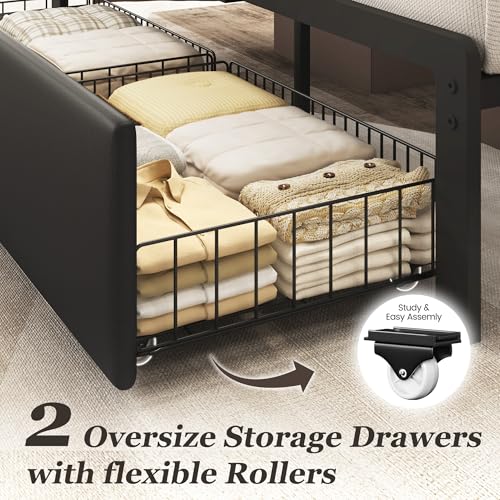 Queen Bed Frame with 2 Storage Drawers, view 5