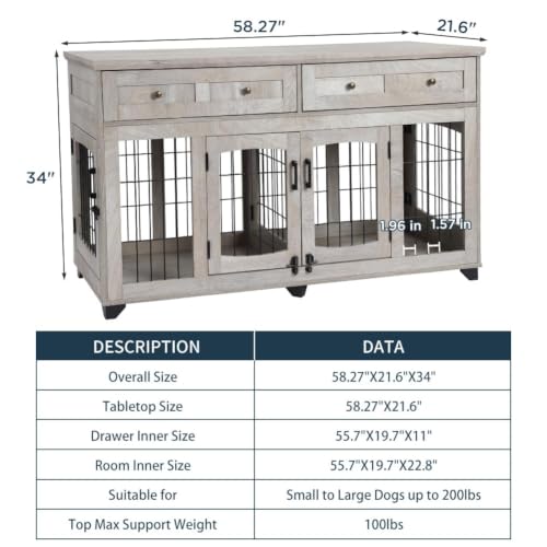 Dog Crate Furniture with Drawers for Large Breed,58" Dog Kennel, view 7