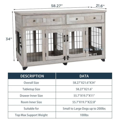 Dog Crate Furniture with Drawers for Large Breed,58" Dog Kennel, view 7