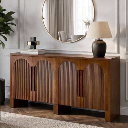 60"Buffet Cabinet with Storage,Solid Wood Fluted Arched Sideboard Cabinet, view 2