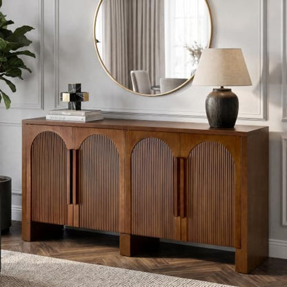 60"Buffet Cabinet with Storage,Solid Wood Fluted Arched Sideboard Cabinet, view 2