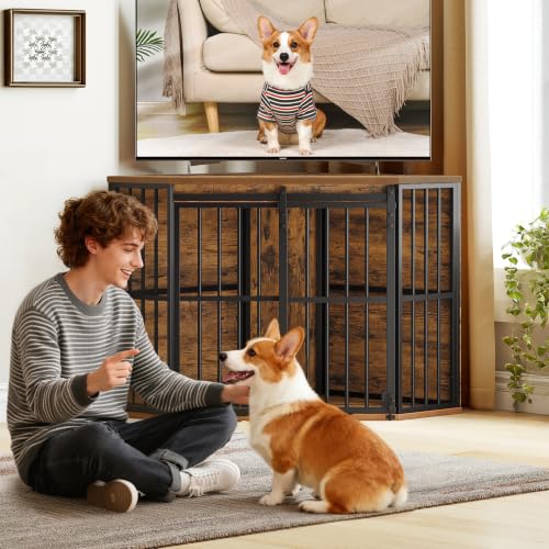 Corner Dog Crate Furniture Wooden Dog Kennel Indoor with Barn Door, view 4