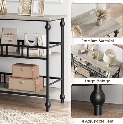 43" Console Table, 3-Tier Entryway Narrow Side Table with Shelves, Sofa Table for Living Room, Hallway, Bedroom, Rustic (Gray)