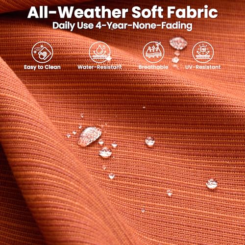 6 Pieces Patio Furniture Set, Outdoor Wicker Sofa Couch with Swivel Glider Chairs Comfy Cushions, Modern Deep Seat Rattan Conversation Sets for Deck Porch, Orange Red