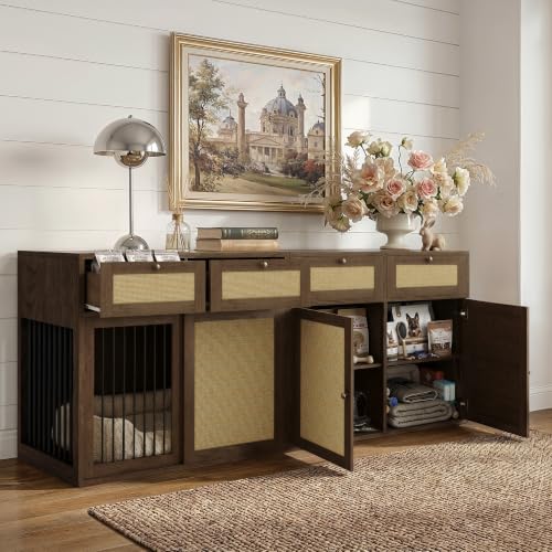 2-Piece Dog Crate Furniture, Left, 80 Inch, Dark Oak, view 4