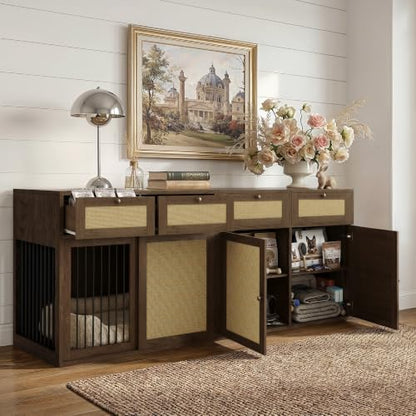 2-Piece Dog Crate Furniture, Left, 80 Inch, Dark Oak, view 4