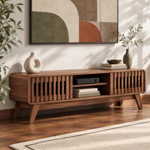 59 Inch Mid-Century Modern TV Stand for TVs up to 65 Inches(Walnut), view 2