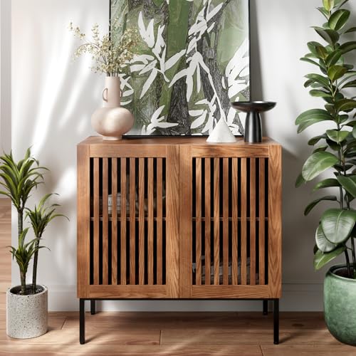 Storage Cabinet, Modern Coffee Bar with Adjustable Shelf and Metal Base, view 4
