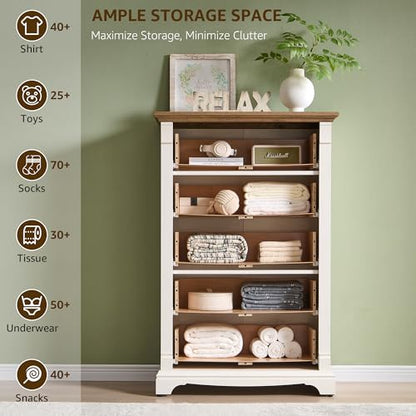 Farmhouse 5 Tall Drawers Dresser for Bedroom, 47" H Wooden Chests, view 5