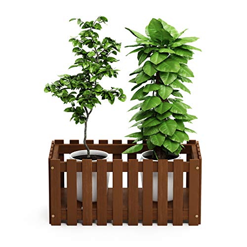 FG18453 Tioman Hardwood Patio Furniture Outdoor Slat Style Flower Planter Box, Natural