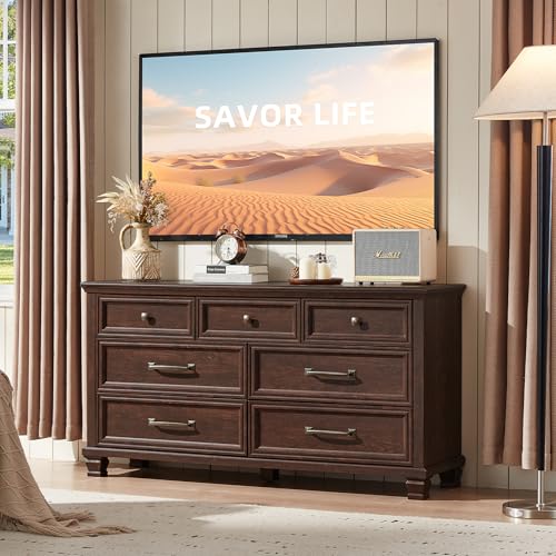 Farmhouse 7 Drawer Dresser for Bedroom, Walnut, view 4