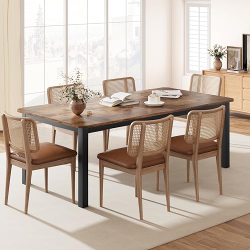 Industrial Dining Table for 6-8 People, 78.7" Long Kitchen Table with Sturdy Metal Frame & Seats 6 Rectangular Counter for Dinner, Kitchen, Office Desk (Only Table)