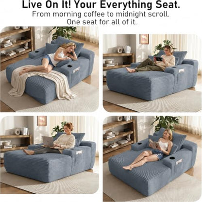 65 inch Boneless Chaise Lounge Chair Indoor, Oversized Cloud Chair, Grey, view 5