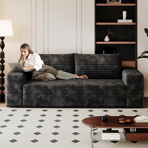 63" Cloud Loveseat Boneless Sofa Couch in a Box, No Assembly Required 2 Seater Foam Compression Couches, Modern Living Room Floor Sofa Couch Corduroy Small Love Seat