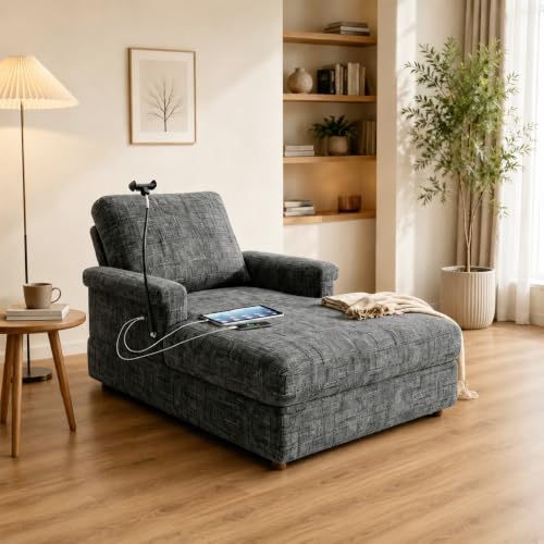 66.5" Oversized Chaise Lounge Chair Indoor，Cozy Sofa Bed with Phone Holder, view 2