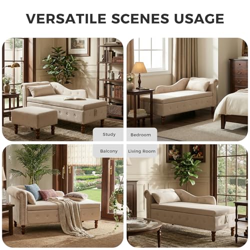 Velvet Chaise Lounge Indoor with Storage,Lounge Chair Sofa,Beige, view 7