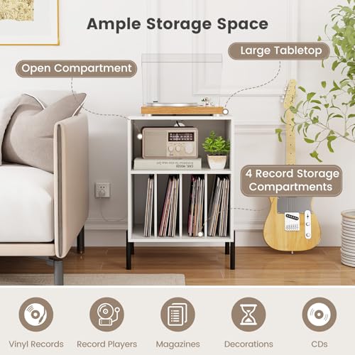 Record Player Stand with Charging Station, Turntable Stand with Storage Cabinet, view 8