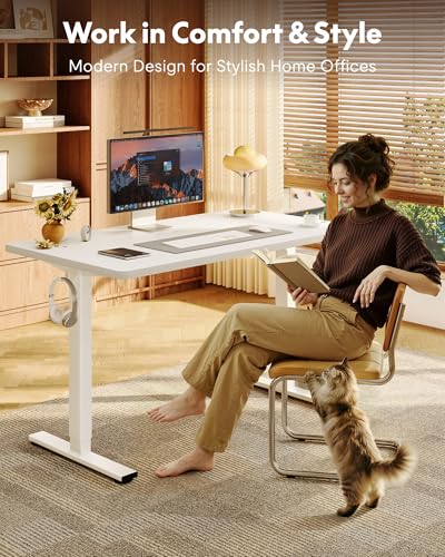 FLEXISPOT EN1 One-Piece Standing Desk, Electric Adjustable with 4 Memory Presets, 176 LBS Capacity, Stable & Quiet, Seamless Desktop for Home Office & Dual Monitors, 48"x24" White(White Frame)
