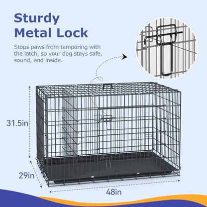 | 48" Foldable Metal Dog Crate | Dark Black | Cage for XL Dogs, view 6