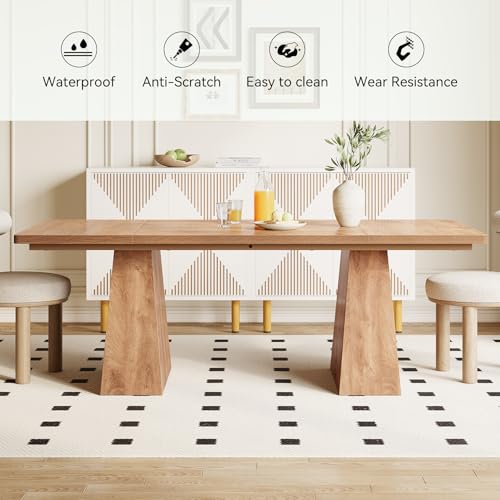 Dining Table for 6 People, Wooden Table, Rectangle Furniture with Heavy Duty Legs, Modern Kitchen Table for Home, Dining Room, Oak