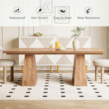 Dining Table for 6 People, Wooden Table, Rectangle Furniture with Heavy Duty Legs, Modern Kitchen Table for Home, Dining Room, Oak