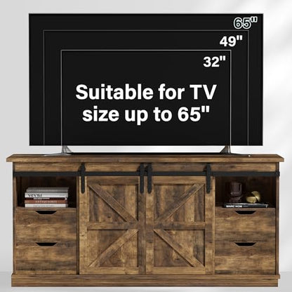 TV Stand for 65" TV, 4 Drawers, Sliding Barn Doors, Brown, view 7