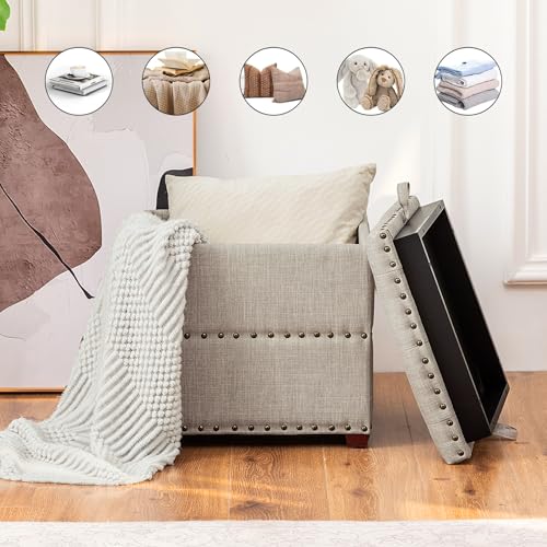 High Cube Ottoman in Beige Wood Legs, view 5