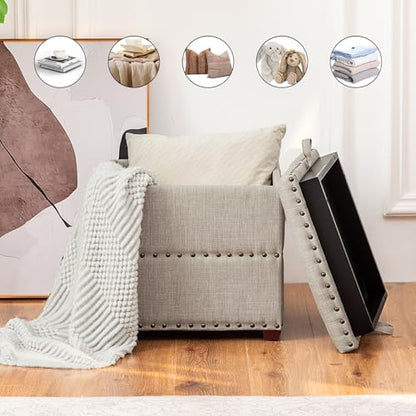 High Cube Ottoman in Beige Wood Legs, view 5