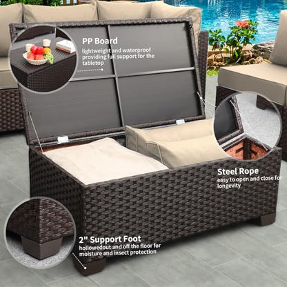5-Piece Outdoor Furniture Set Patio Furniture Set Outdoor Couch Coffee Table with Storage Non-Slip Cushions and Waterproof Covers, Khaki
