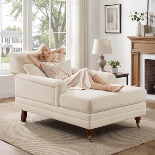 59.45'' Chaise Lounge Chair with Adjustable Backrest, Chenille Beige, view 2