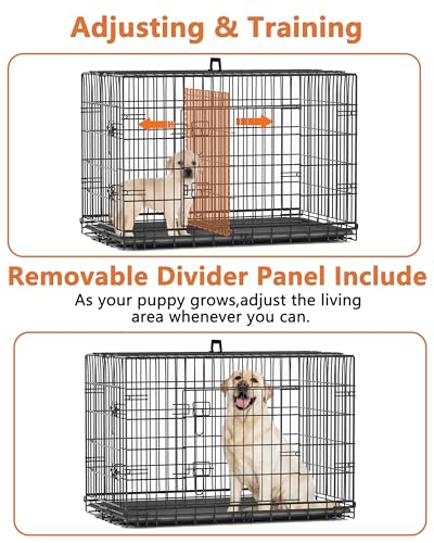 24 Inch Double Door Small Dog Crate with Divider Panel and Leak- Proof Pan Tray, view 6