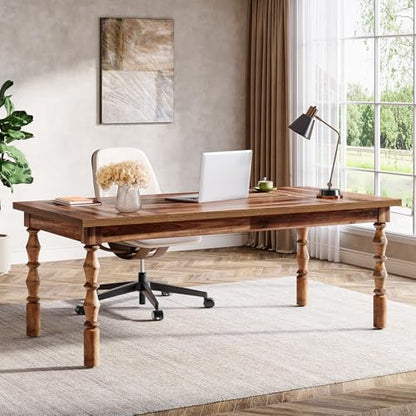 Large Walnut Executive Office Desk, 62" Farmhouse Computer Desk, view 4