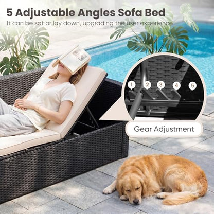 Patio Sofa,Outdoor Furniture Set 4 Pieces,Wicker Sectional Couch with Glass Desktop and 75.9in Wide Backrest for Backyard, Deck,Porch & Poolside(Black)