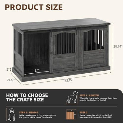 53 Inch Dog Crate Furniture Heavy Duty Dog Kennel Furniture Grey, view 3