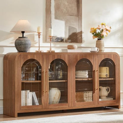 65" Sideboard Buffet Cabinet with Arched Glass Doors, Brown, view 2