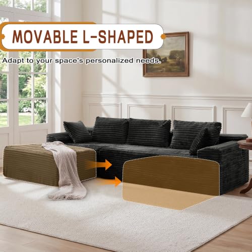 108" L-Shaped Modular Sectional Sofa with Chaise, Boneless Comfy Corduroy Fluffy Couch with Deep Seat and Side Pockets, Flexible Module Combination for Living Room, No Assembly, Side Pockets
