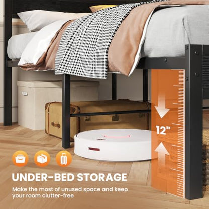 King Size Bed Frame with LED Lights and Charging Station, view 8
