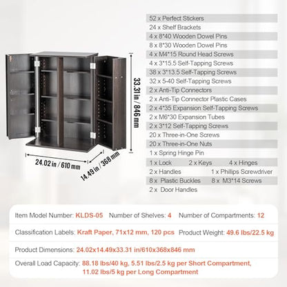 Media Storage Cabinet, DVD Cabinet with Doors and Shelves, CD Storage, view 4