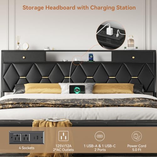 King Size Bed Frame and Headboard & Storage Drawers, PU Leather, view 7