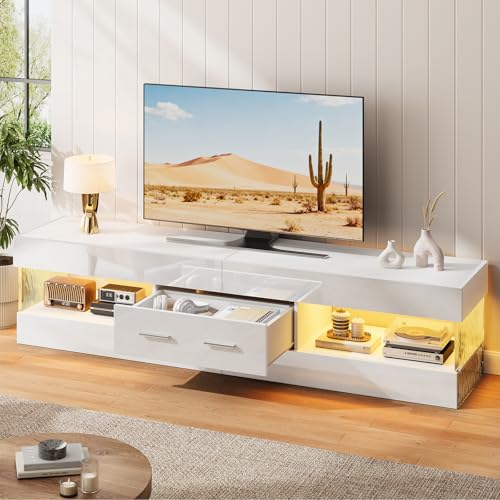 67" Modern TV Stand for 75 Inch TV, LED Entertainment Center, White, view 6