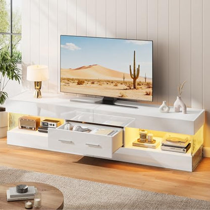 67" Modern TV Stand for 75 Inch TV, LED Entertainment Center, White, view 6