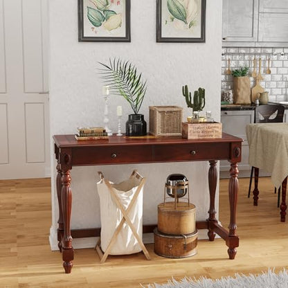 Vintage Solid Wood Writing Desk with Drawers, view 5